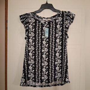 LOFT Black and White Floral Top
